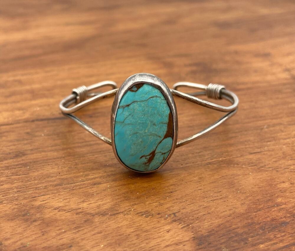 Vintage Sterling Silver Turquoise Cuff Bracelet Southwestern Tested Unmarked